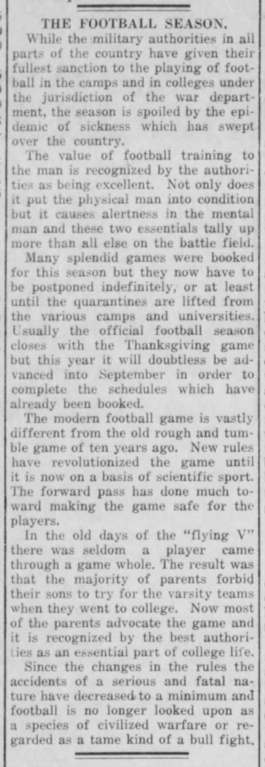 Football games postponed The Eagle Sat. Oct. 12, 1918.jfif
